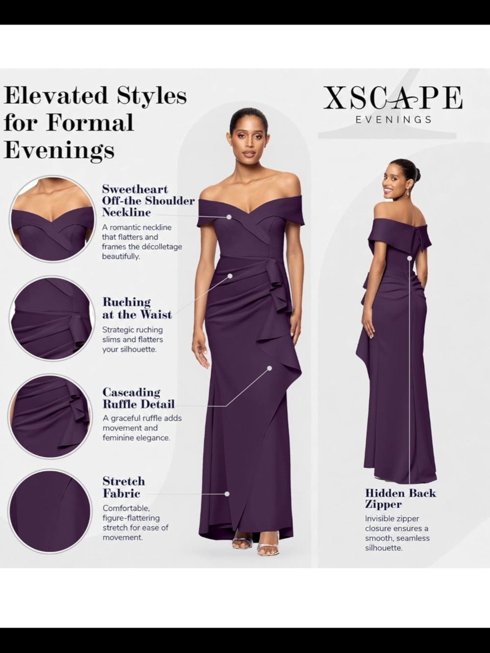 Xscape Off-Shoulder Plum Ruffle Gown - Picture 2 of 3
